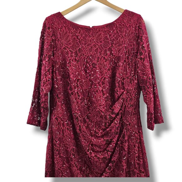 Jessica Howard Cocktail Dress 16W Lace Sequin Overlay Deep Red Holiday Christmas - Picture 13 of 16